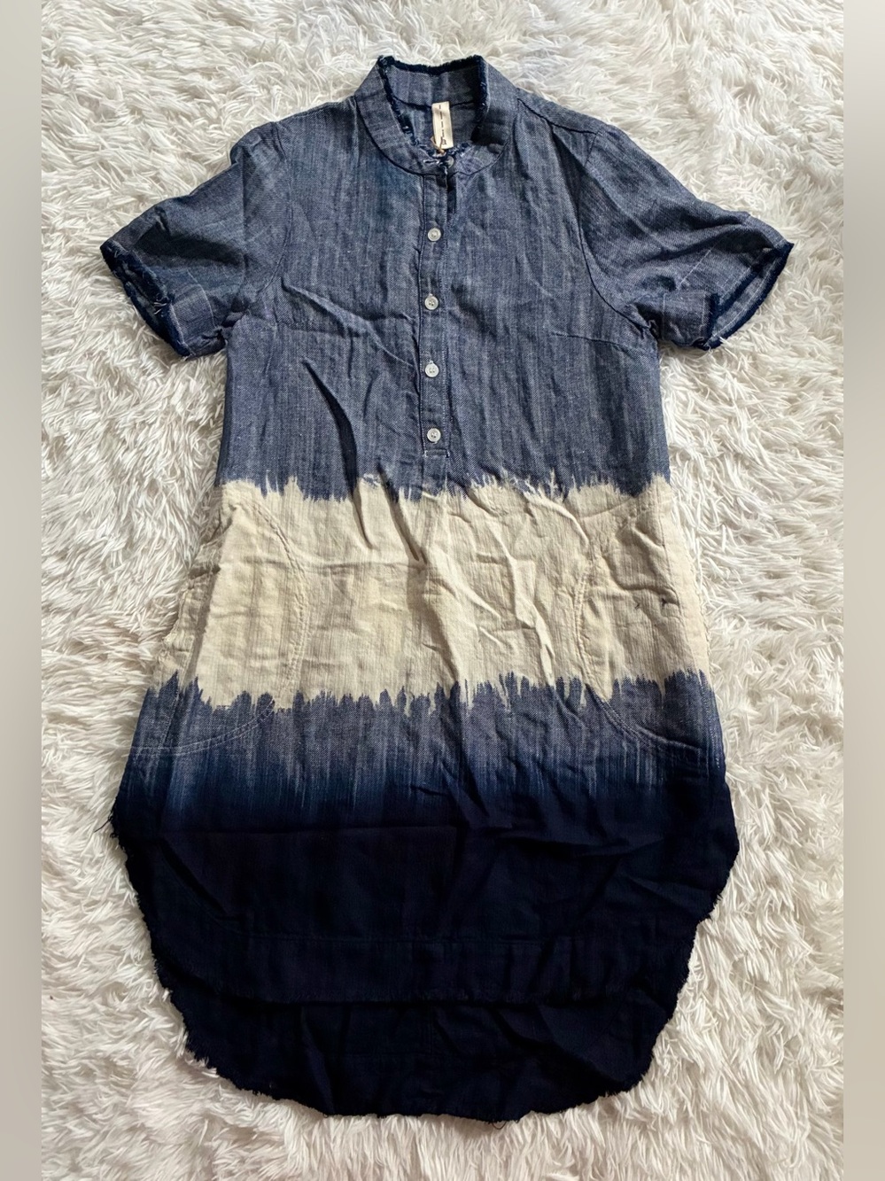 NEW Illia Anthropologie Lagenlook Coastal Boho Linen Dip Dyed Ombré Dress 4 M